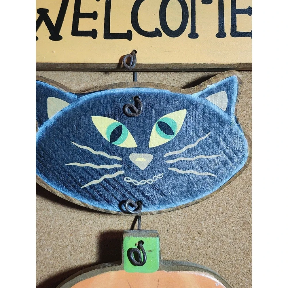 Festive Halloween‎ Welcome Sign Black Cat, Pumpkin, Ghost